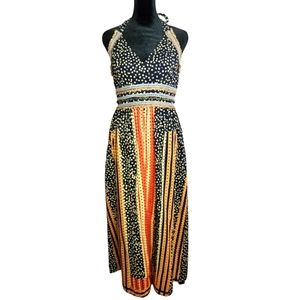 Women's Multicolor V Neck Halter Dress Embroidered Eyelet, size S